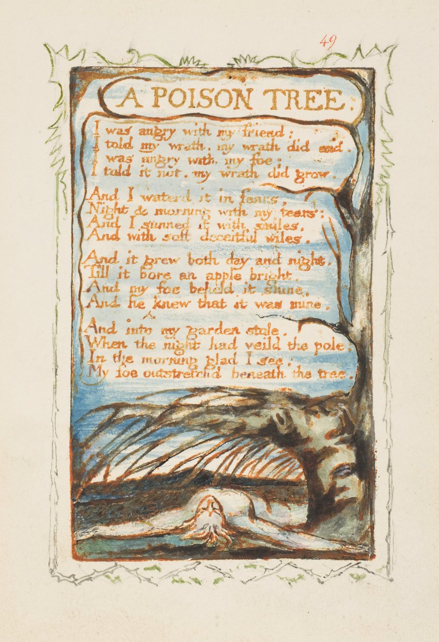 Masumiyet ve Deneyim Şarkıları: Bir Zehir Ağacı, yak. 1825. by William Blake