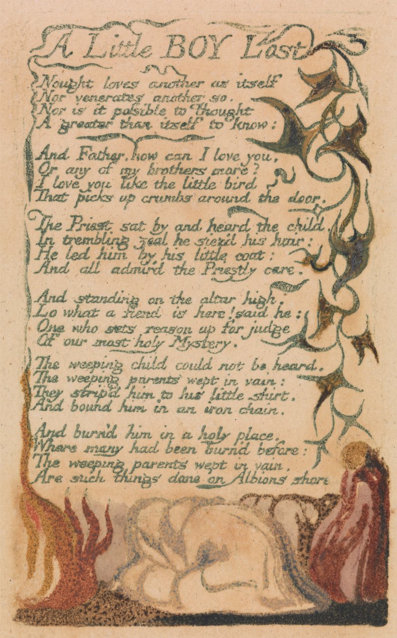 Masumiyet ve Deneyim Şarkıları, Plate 43, "A Little Boy Lost" (Bentley 50) by William Blake