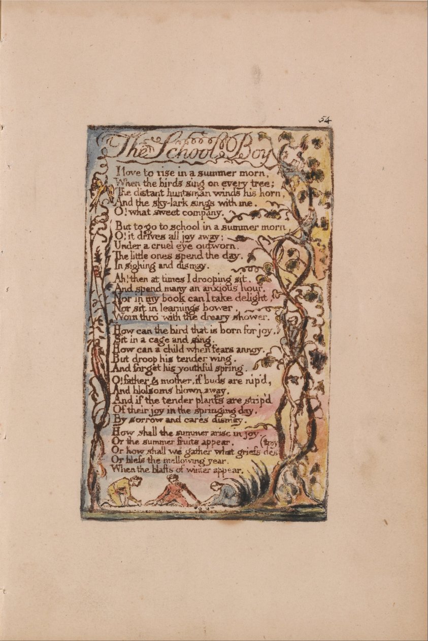 Masumiyet ve Deneyim Şarkıları, Plate 54, The School Boy (Bentley 53) by William Blake