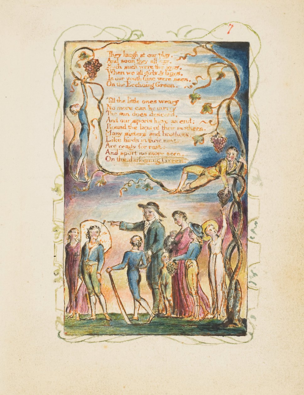 Masumiyet ve Deneyim Şarkıları: The Ecchoing Green ikinci plaka, yakl. 1825. by William Blake
