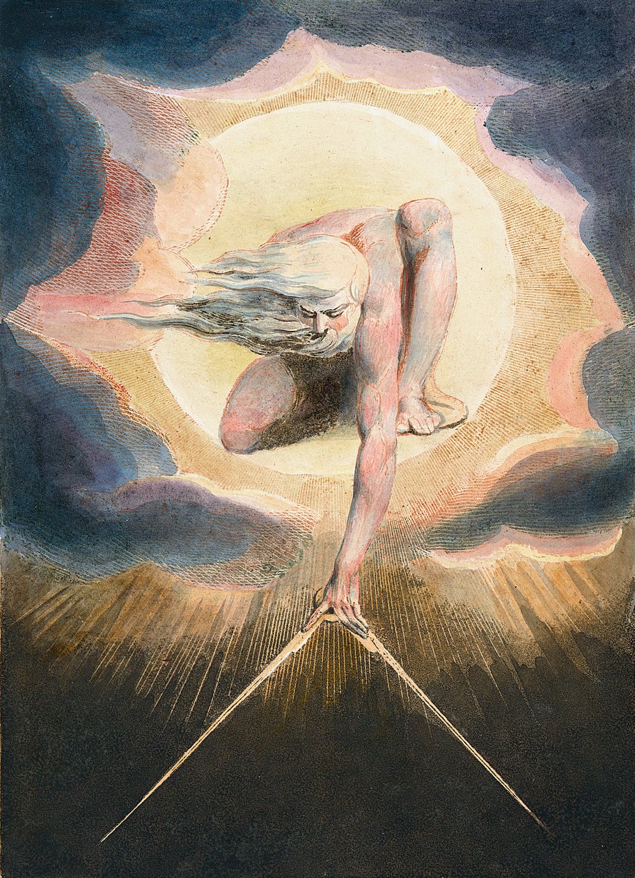 Zamanların Kadimliği - Urizen maddi dünyayı ölçüyor - Urizen maddi dünyayı ölçüyor. “” Europe kitabının ön yüzünün illüstrasyonu. Peygamberlik için.” William Blake
