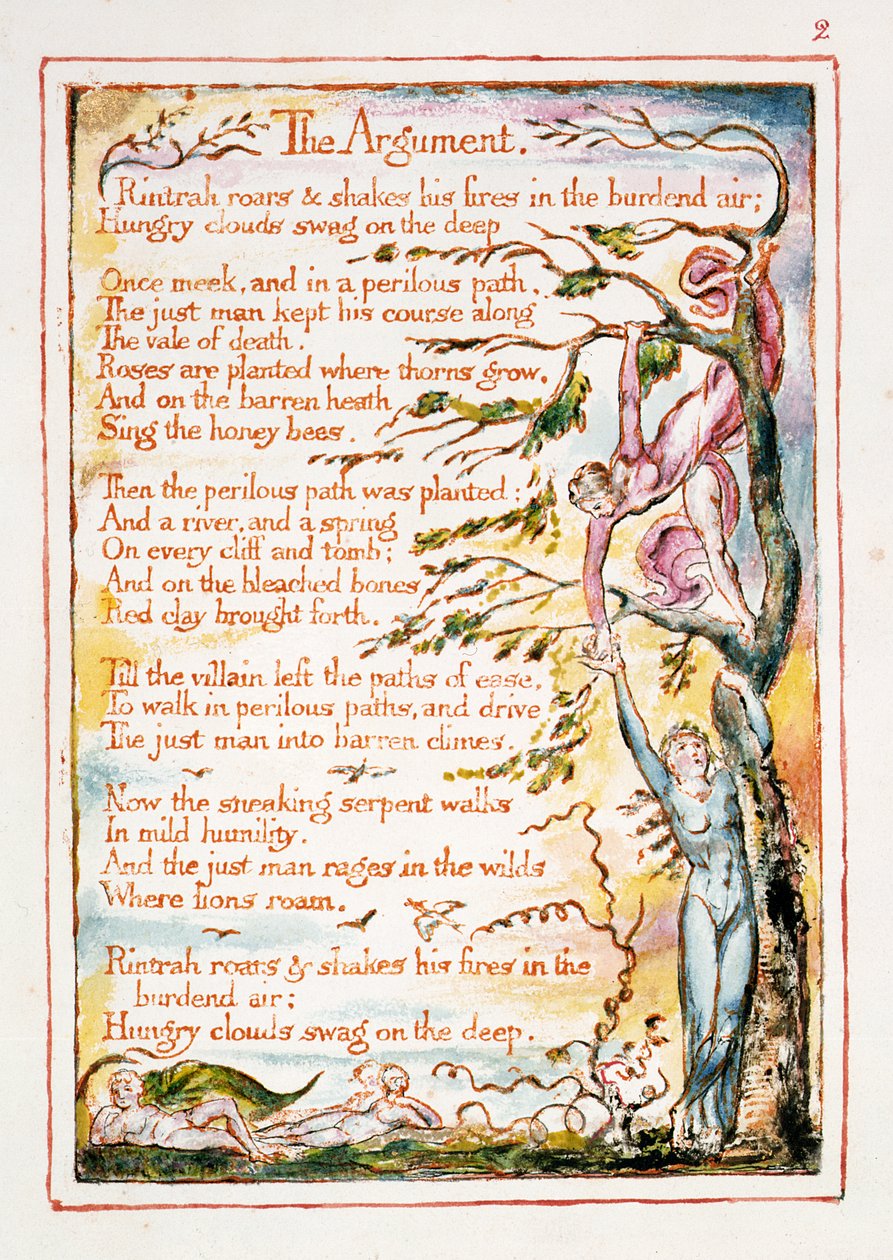 'Cennet ve Cehennemin Evliliği'nden Argüman, illüstrasyon ve metin, c.1790-3 (kabartma gravürü kalem ve wc ile tamamlandı) by William Blake