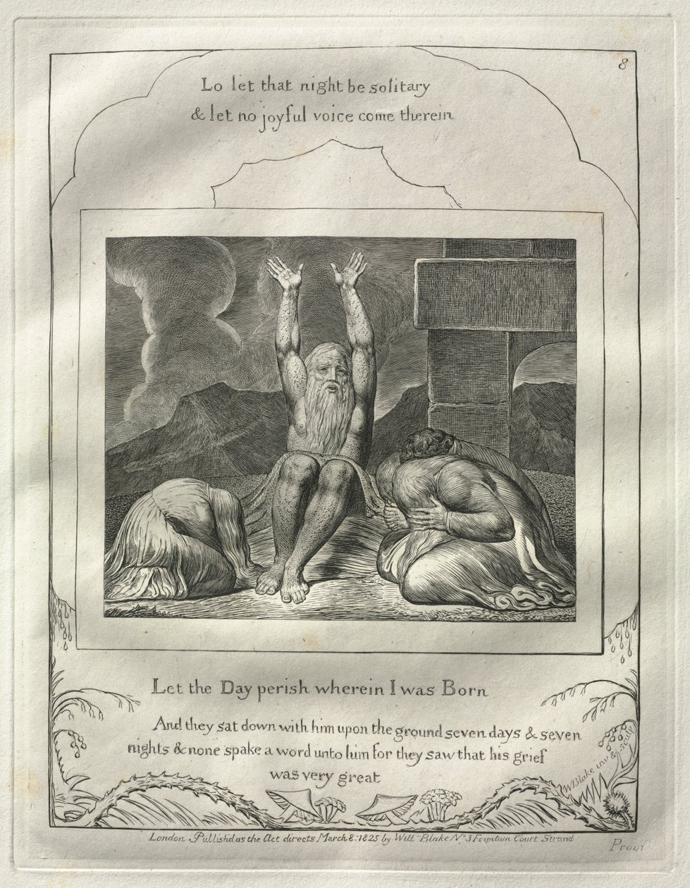 Eyüp Kitabı: No. 8, İçinde doğduğum Gün yok olsun, 1825. by William Blake