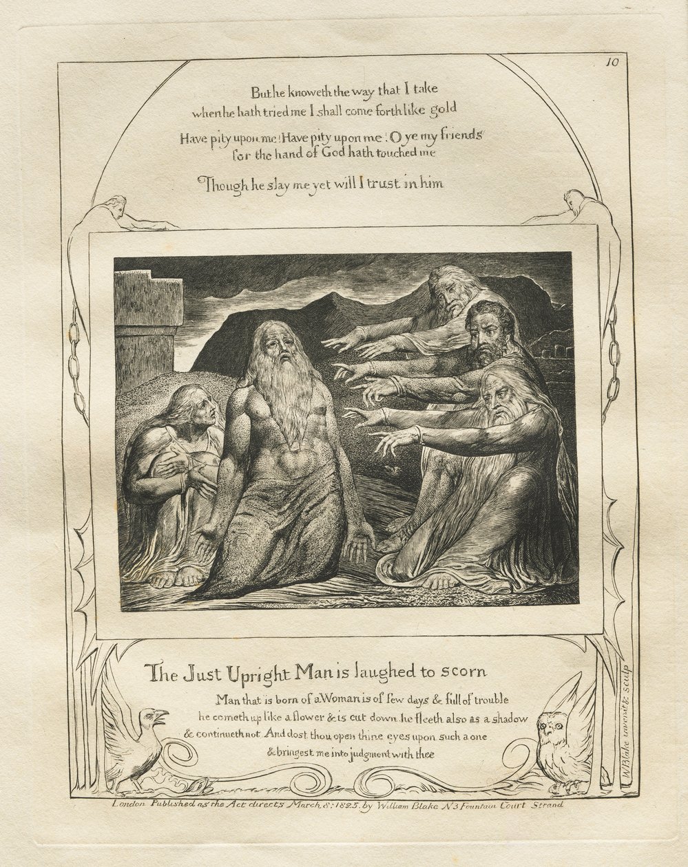 Eyüp Kitabı: Pl. 10, Adil Doğru Adam Küçümsemeye Güldü by William Blake
