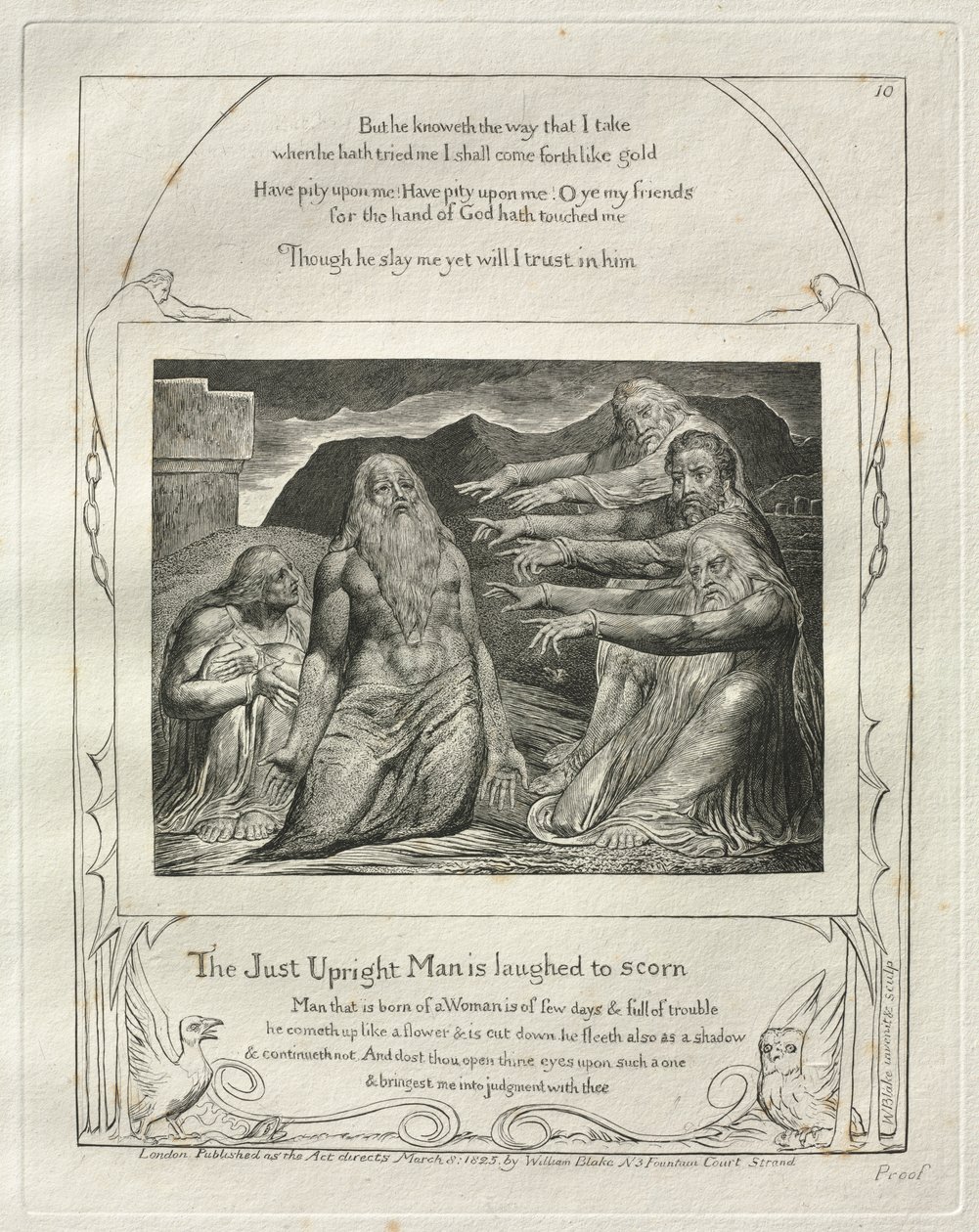 Eyüp Kitabı: Pl. 10, Just Upright Man küçümsemek için güldü by William Blake