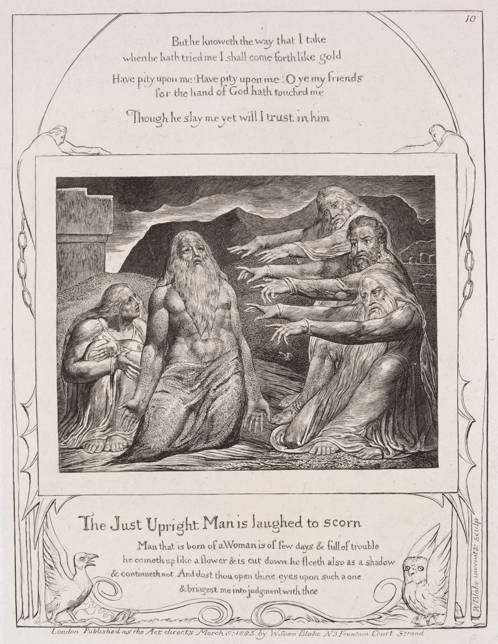 Eyüp Kitabı: Pl. 10, Adil dürüst adam küçümsemeye güler, 1825. by William Blake