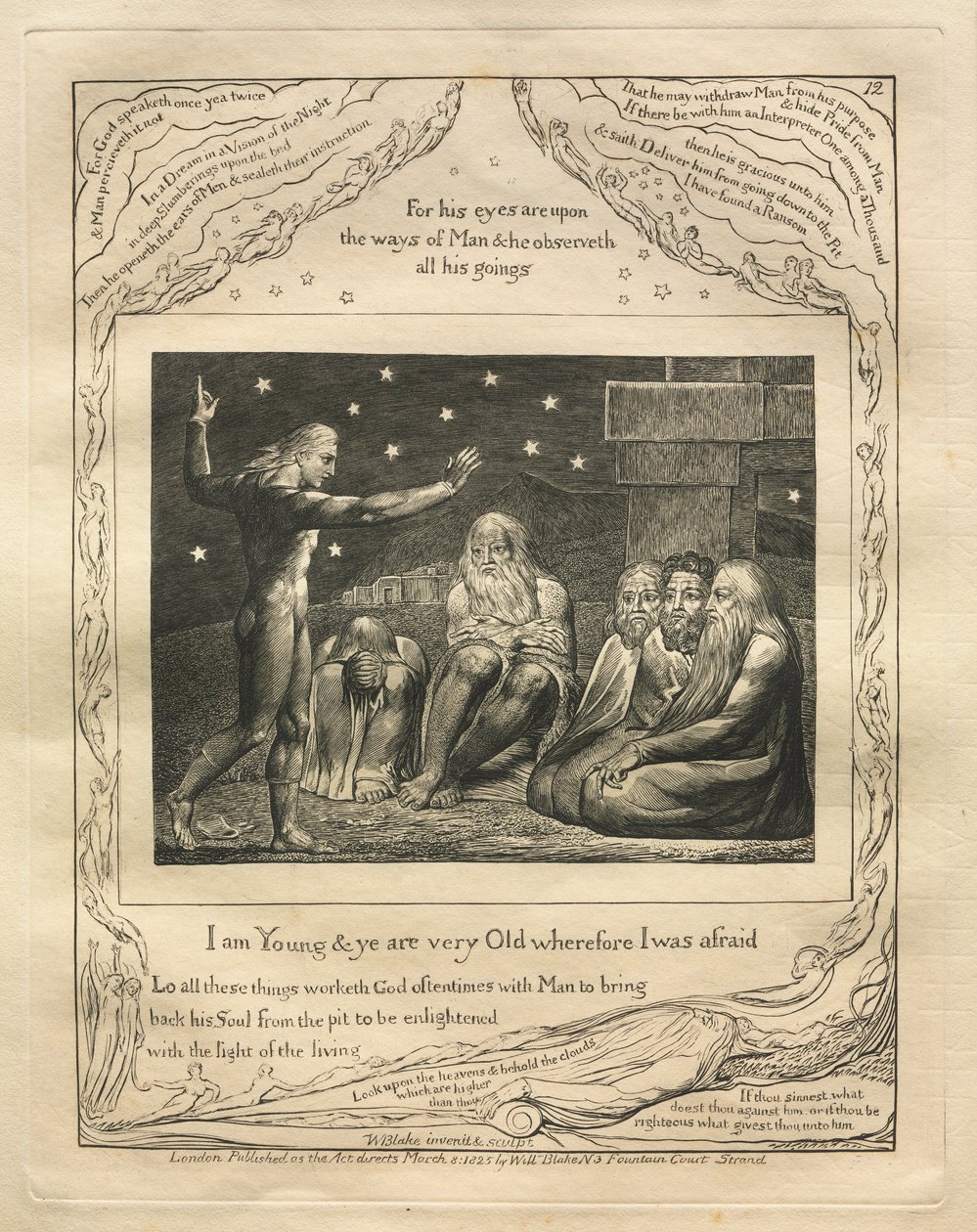 Eyüp Kitabı: Pl. 12, ben gencim ve sen çok yaşlısın bu yüzden korktum by William Blake