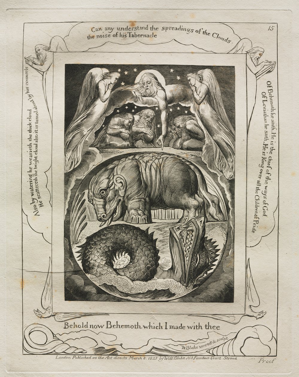 Eyüp Kitabı: Pl. 15, işte şimdi seninle yaptığım Behemot by William Blake