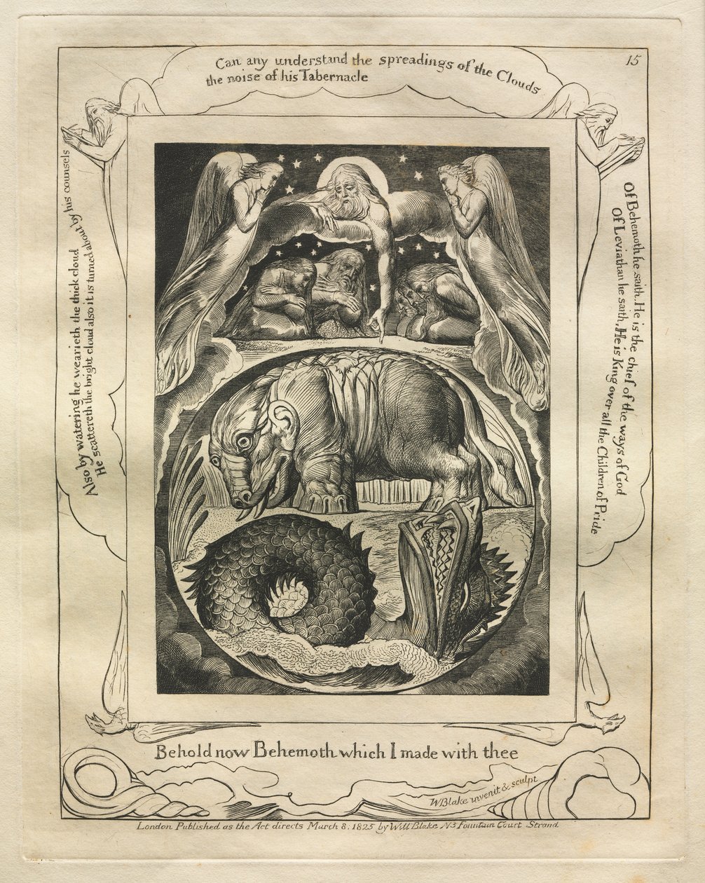 Eyüp Kitabı: Pl. 15, işte şimdi seninle yaptığım Behemot by William Blake