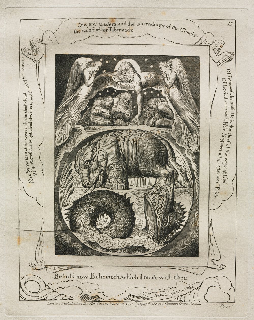 Eyüp Kitabı: Pl. 15, İşte şimdi seninle yaptığım Behemot, 1825. by William Blake