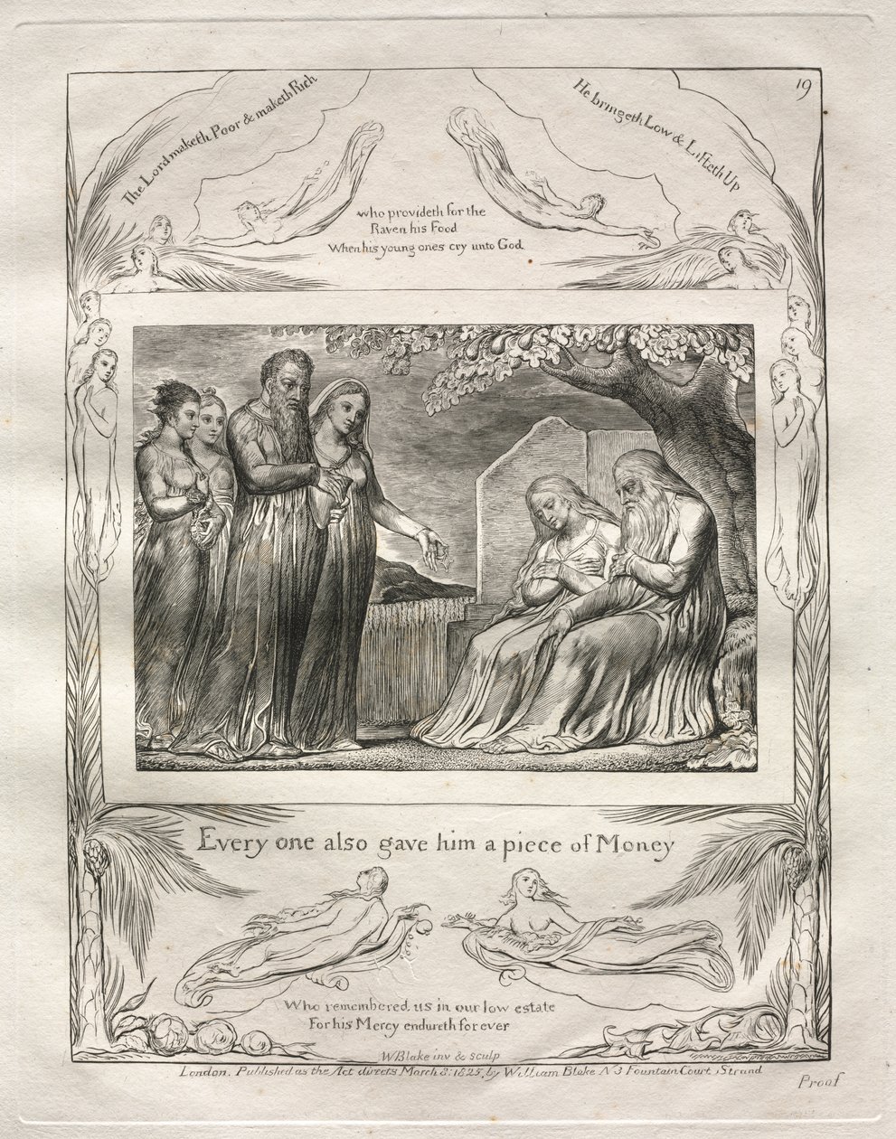 Eyüp Kitabı: Pl. 19, Herkes ona bir parça Para da verdi by William Blake