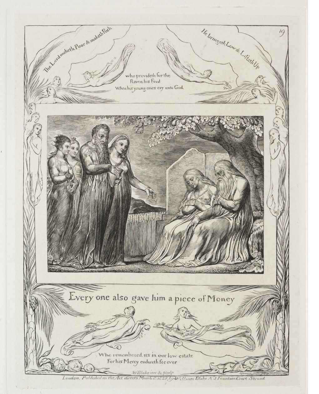 Eyüp Kitabı: Pl. 19, Herkes ona bir parça para da verdi. by William Blake