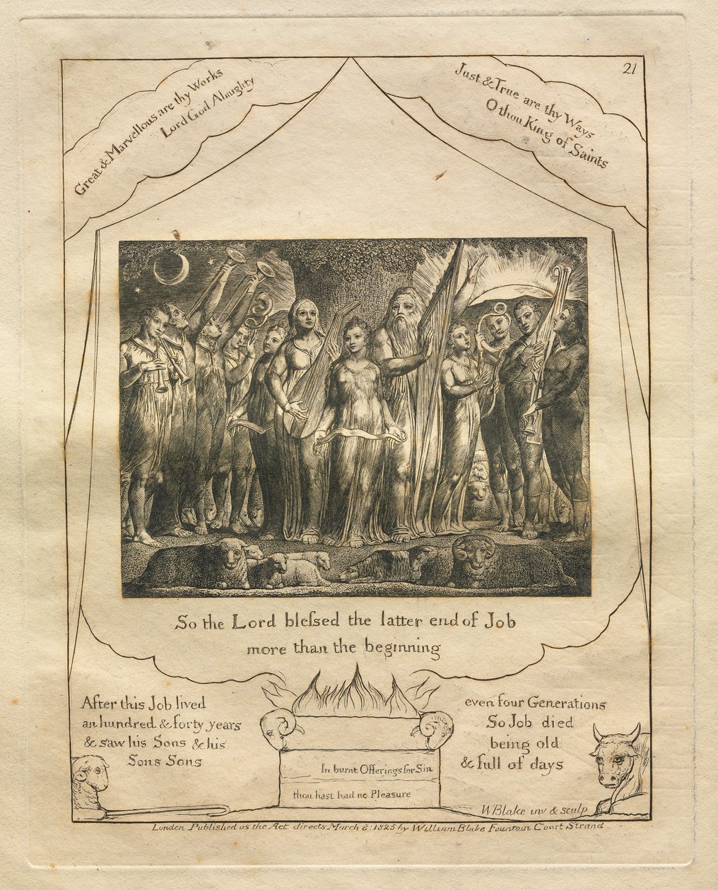 Eyüp Kitabı: Pl. 21, Böylece Rab, Eyüp'ün sonunu / başlangıcından daha fazlasını kutsadı by William Blake