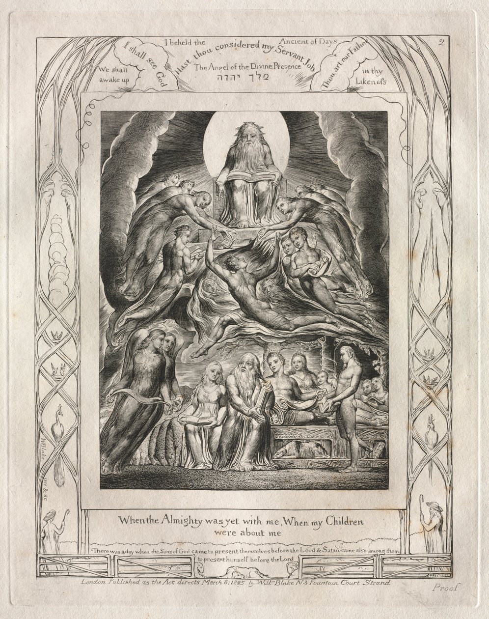 Eyüp Kitabı: Pl. 2, Yüce Tanrı henüz benimleyken, Çocuklarım..., 1825. by William Blake