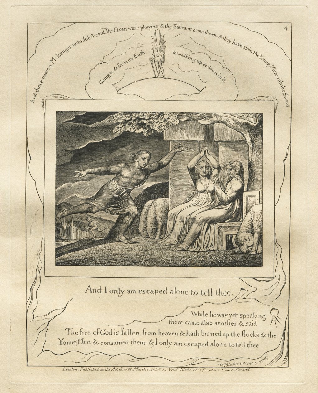 Eyüp Kitabı: Pl. 4 Ve ben yalnız sana söylemek için kaçtım by William Blake