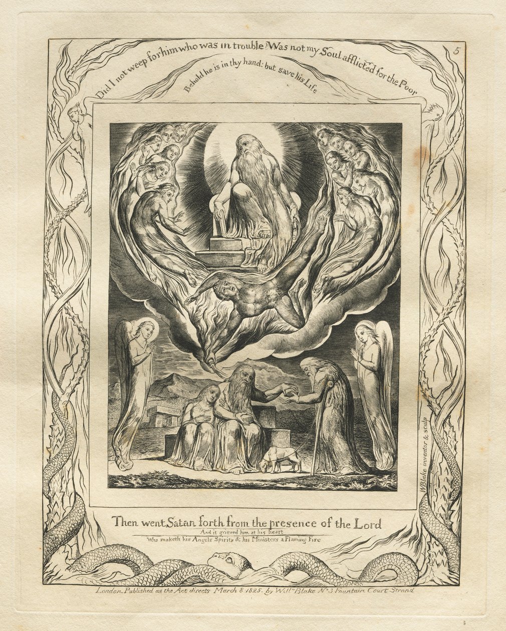 Eyüp Kitabı: Pl. 5 Sonra Şeytan, Rabbin huzurundan çıktı. by William Blake