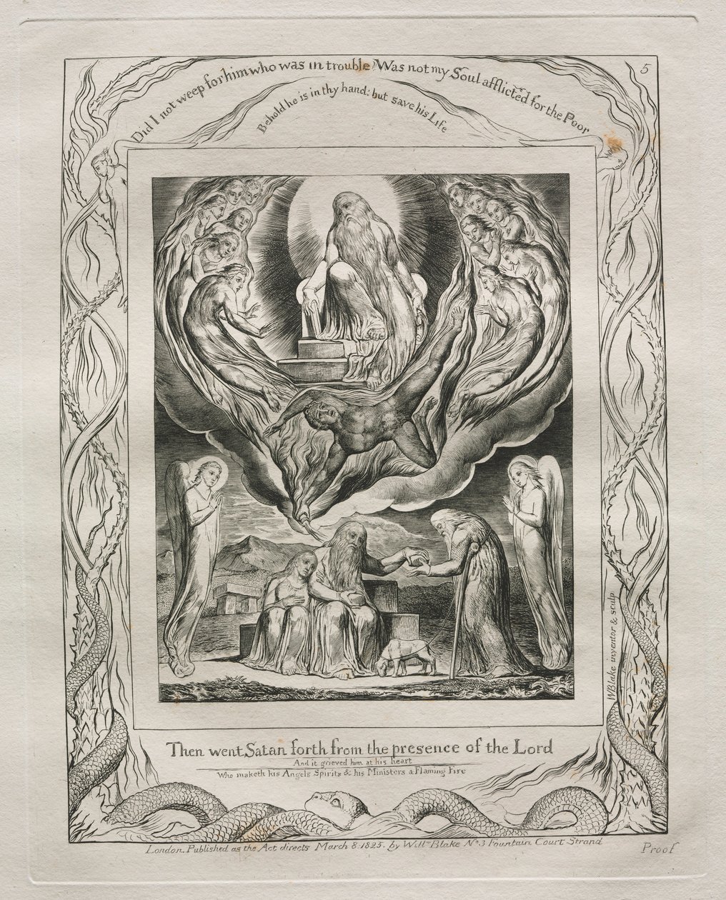 Eyüp Kitabı: Pl. 5, Sonra Şeytan Rabbin huzurundan çıktı, 1825. by William Blake