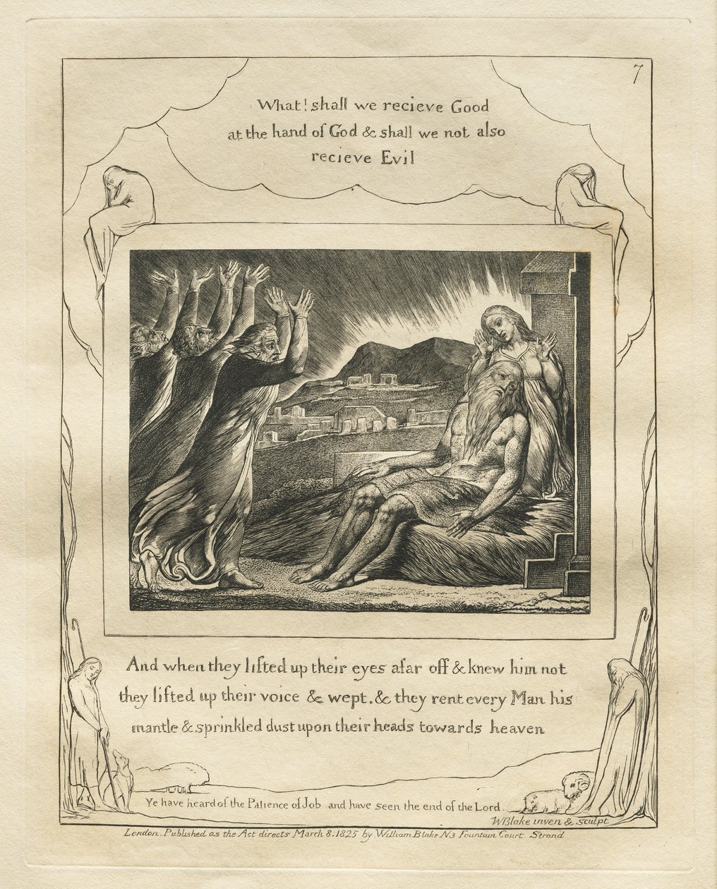 Eyüp Kitabı: Pl. 7- Ve gözlerini kaldırıp O'nu tanımadıkları zaman, seslerini kaldırıp ağladılar. by William Blake
