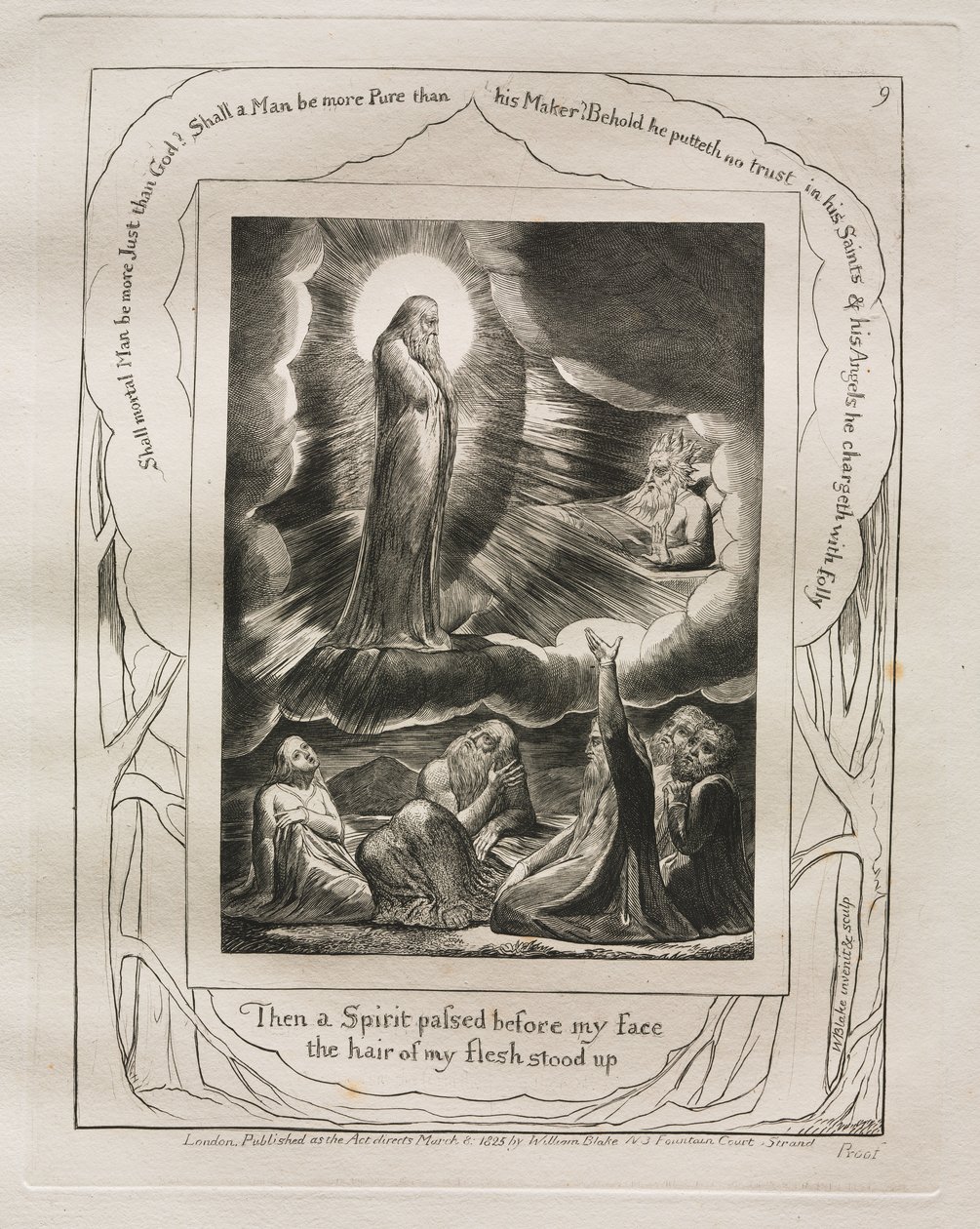 Eyüp Kitabı: Pl. 9 Sonra yüzümün önünden bir Ruh geçti / etimin kılları ayağa kalktı. by William Blake