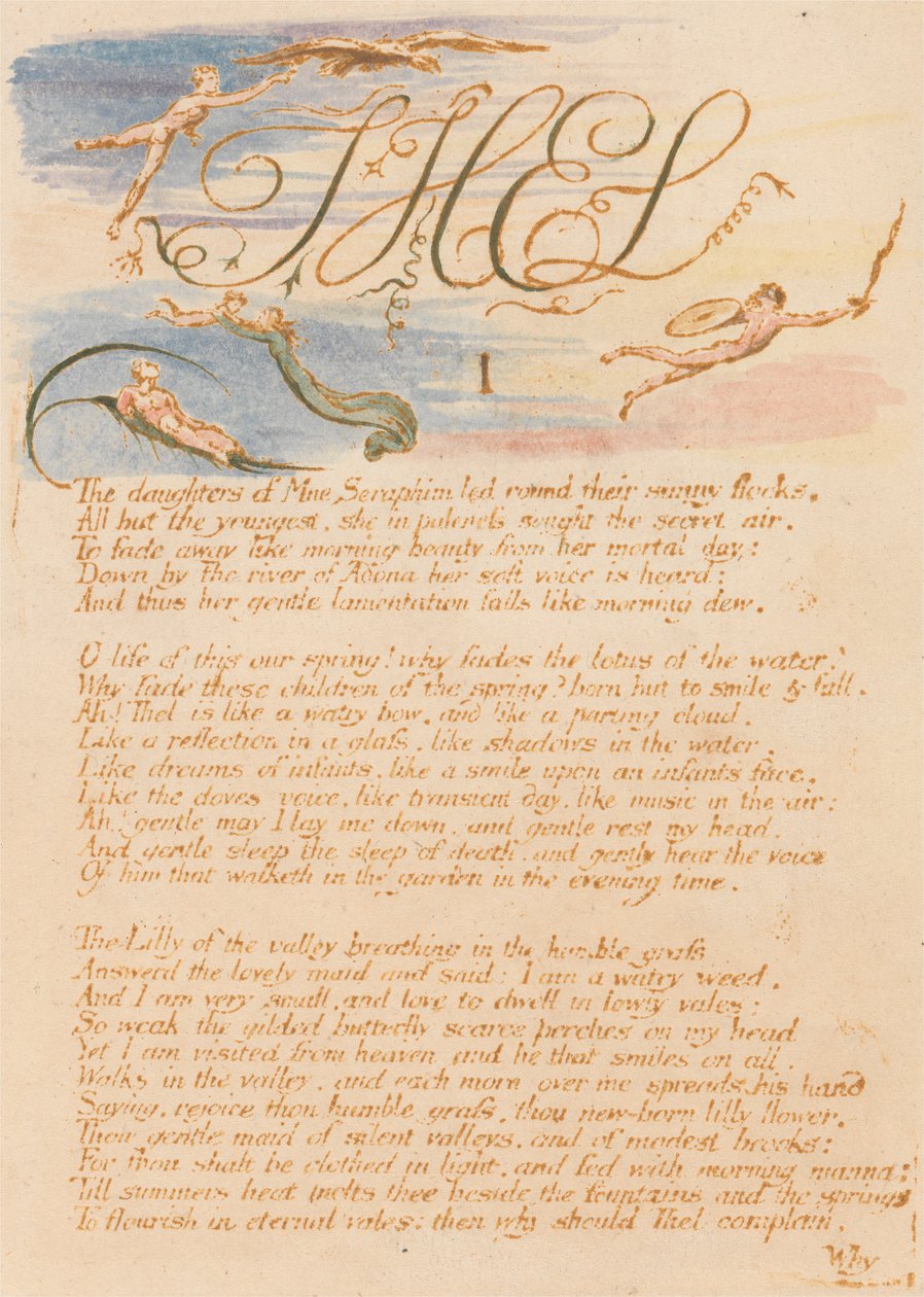 Thel Kitabı, Levha 3, "Thel / I / Mne Seraphim'in kızları . . . " by William Blake
