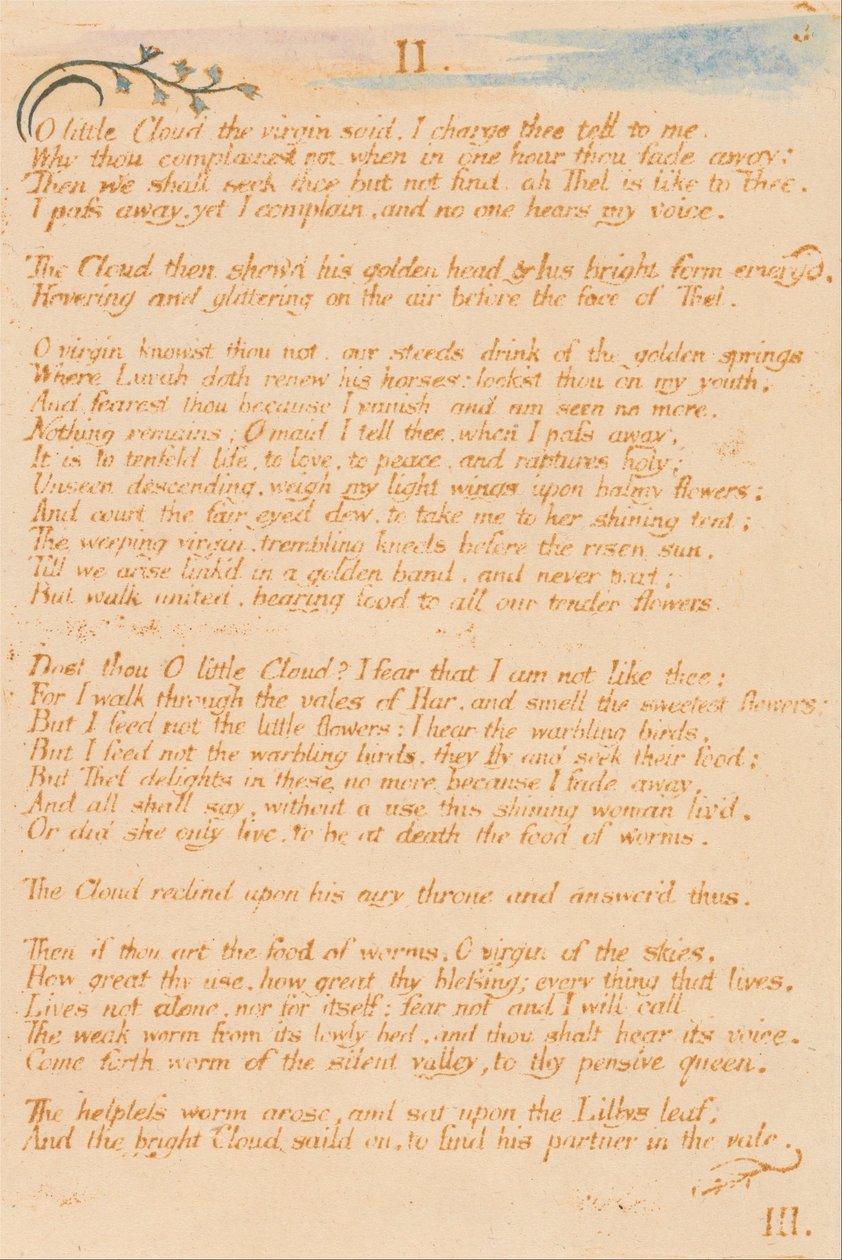 Thel Kitabı, Levha 5, II. , Ey küçük Bulut . . . . by William Blake