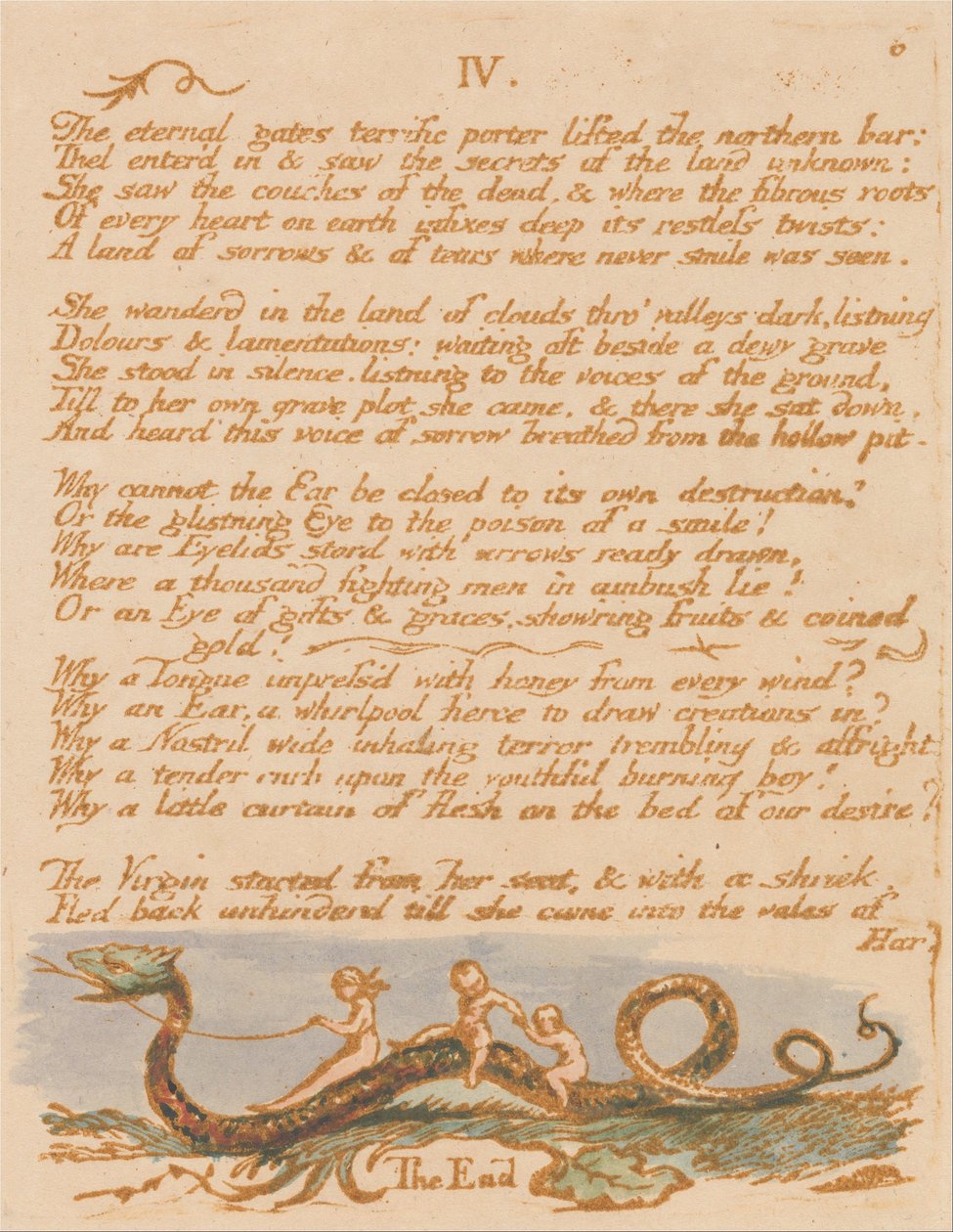 Thel Kitabı, Levha 8, IV. , Sonsuz kapılar . . . . by William Blake