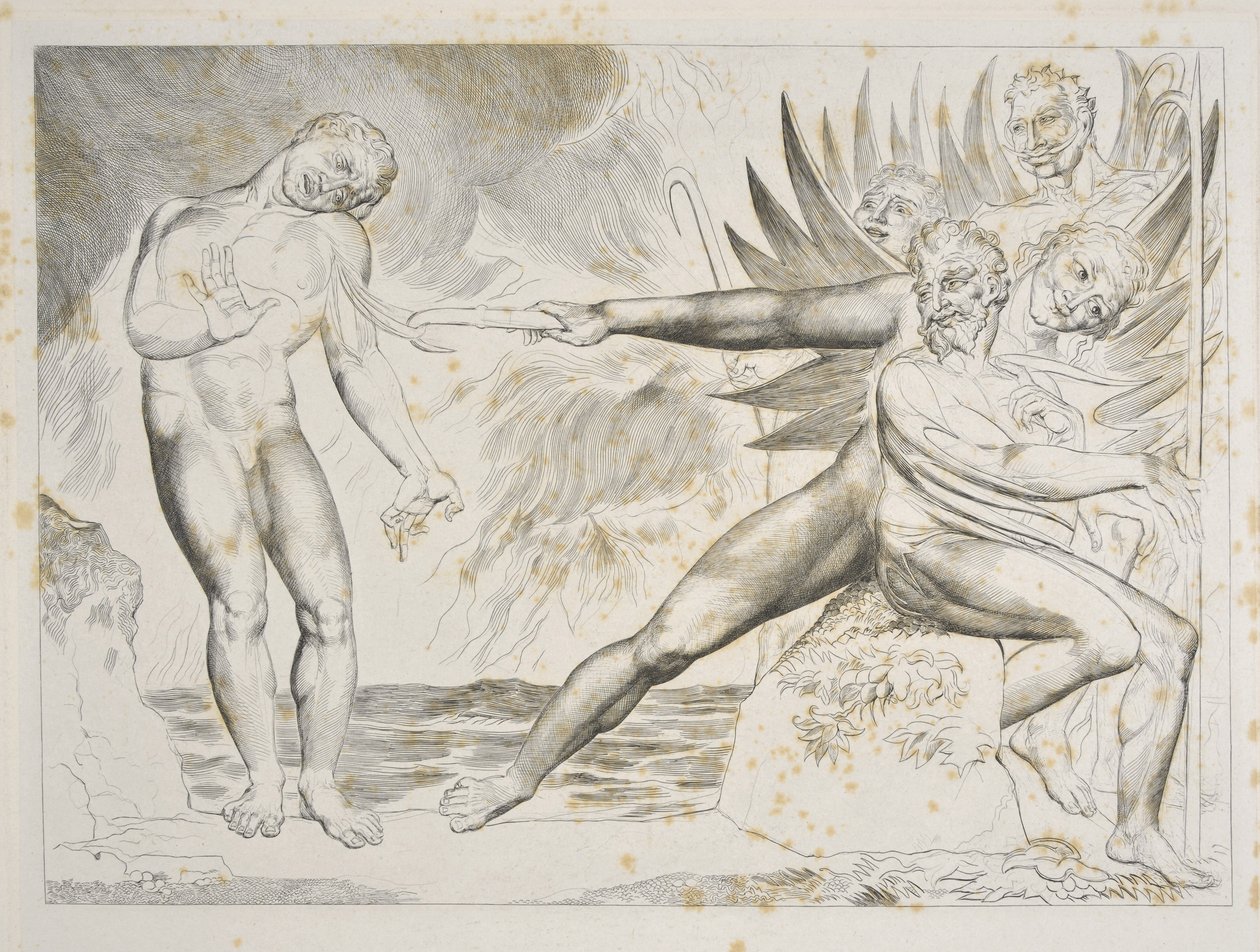Yolsuz Yetkililer Çemberi: Ciampolo Cehennemi'ne eziyet eden Şeytanlar, Canto XXII, Dante Alighieri'nin 'İlahi Komedya' illüstrasyonu, c.1827-38 (gravür) by William Blake