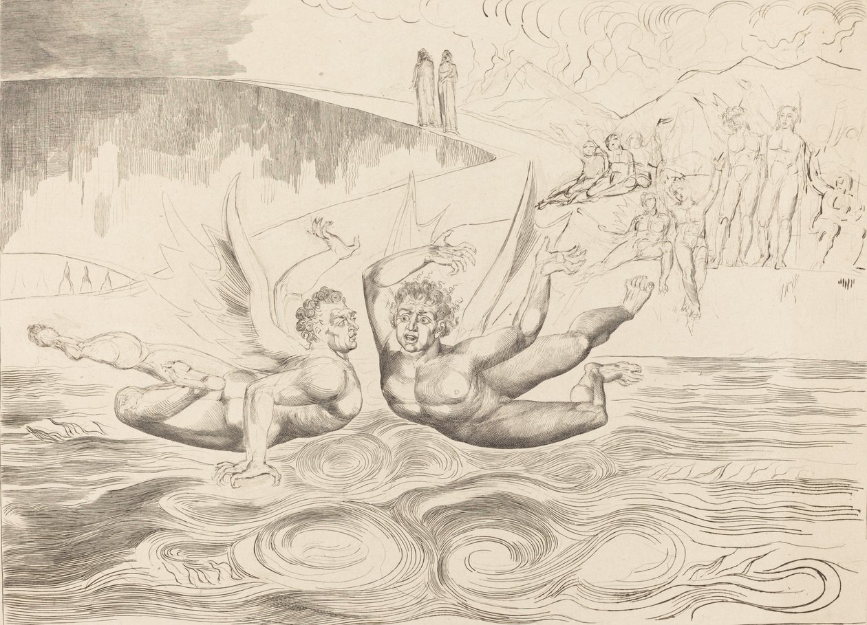Yolsuz Memurlar Çemberi, Birbirlerini Mauling Şeytanlar, 1827. by William Blake