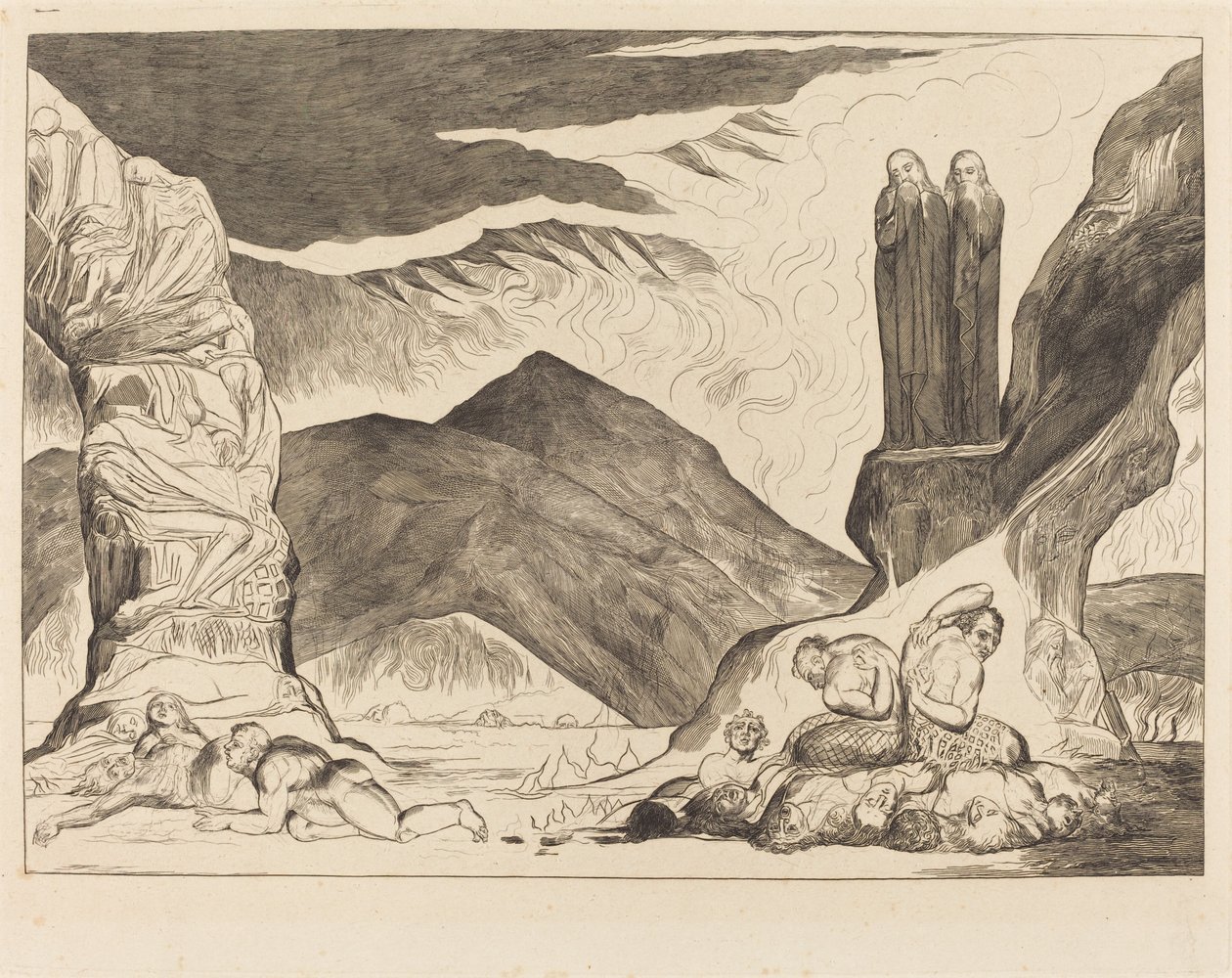 Yanlışlayıcılar Çemberi: Dante ve Virgil st nedeniyle Burunlarını Örtüyorlar. by William Blake