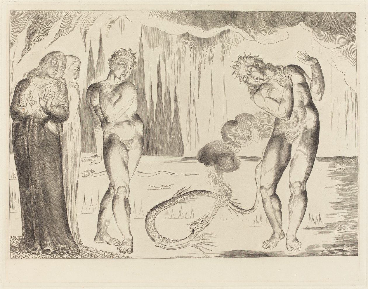 Hırsızlar Çemberi; Buoso Donati Yılan Tarafından Saldırıya Uğradı by William Blake
