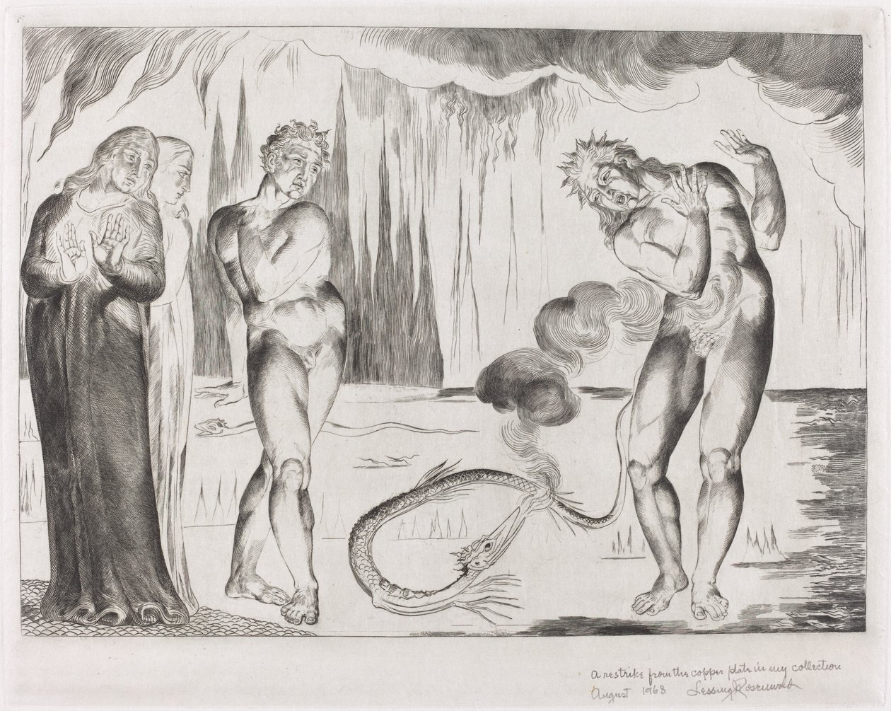 Hırsızlar Çemberi; Buoso Donati Yılan Tarafından Saldırıya Uğradı by William Blake