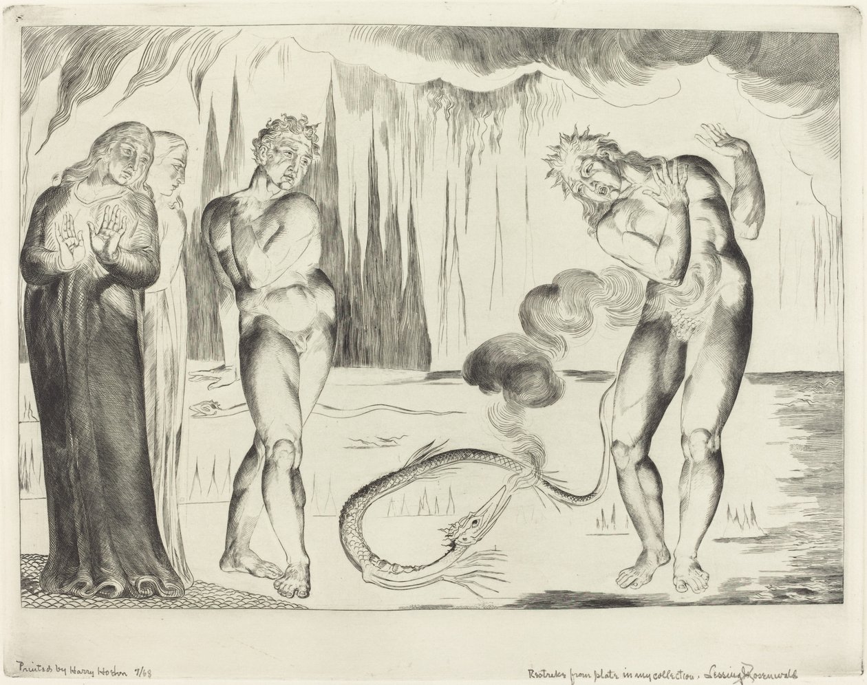 Hırsızlar Çemberi, Buoso Donati Yılan Tarafından Saldırıya Uğradı, 1827. by William Blake