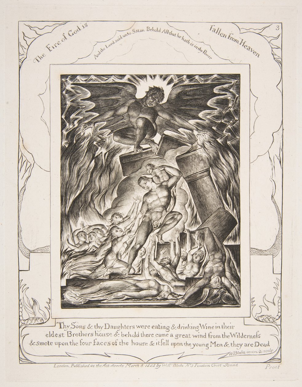 Jobs Oğullarının Yıkımı, 1825-26 tarihli Eyüp Kitabının Resimlerinden. by William Blake