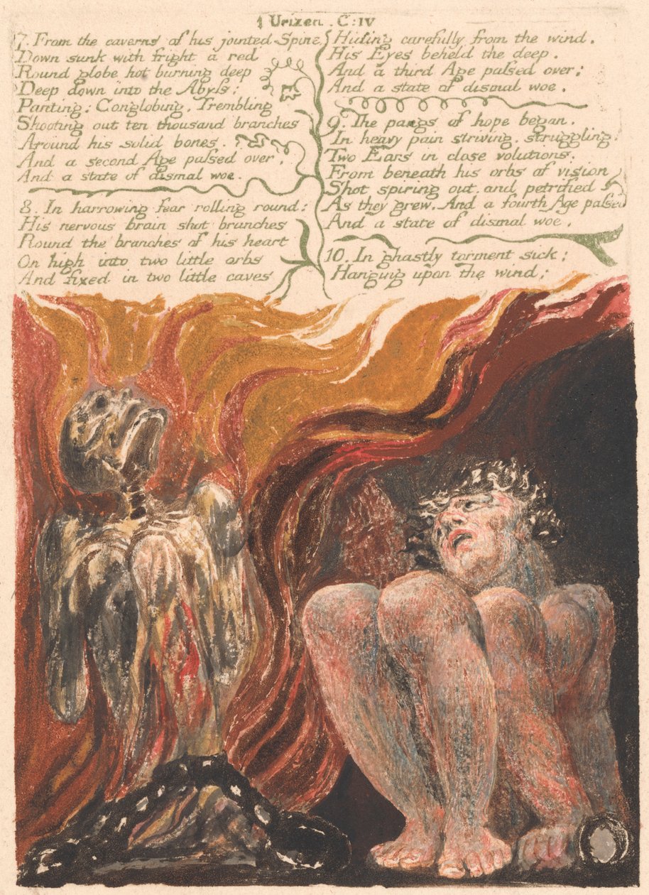 Urizen'in Birinci Kitabı, Levha 10, "7. Eklemli omurgasının mağaralarından..." (Bentley 11) by William Blake