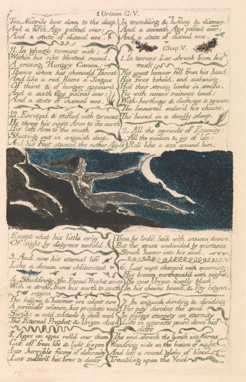 Urizen'in Birinci Kitabı, Levha 11, "Derinlere doğru eğilmiş iki burun deliği..." (Bentley 13) by William Blake