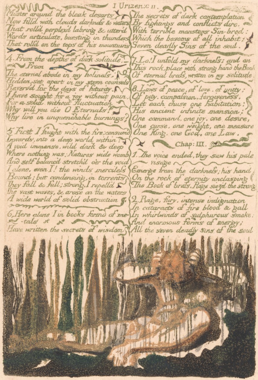 Urizen'in Birinci Kitabı, Levha 4, "Kasvetli çöllerde toplanma..." (Bentley 4) by William Blake