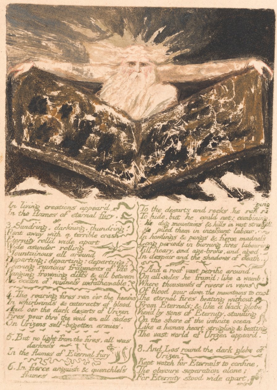 Urizen'in Birinci Kitabı, Levha 6, "Canlı yaratımlarda ortaya çıktı . . . . " (Bentley 5) by William Blake