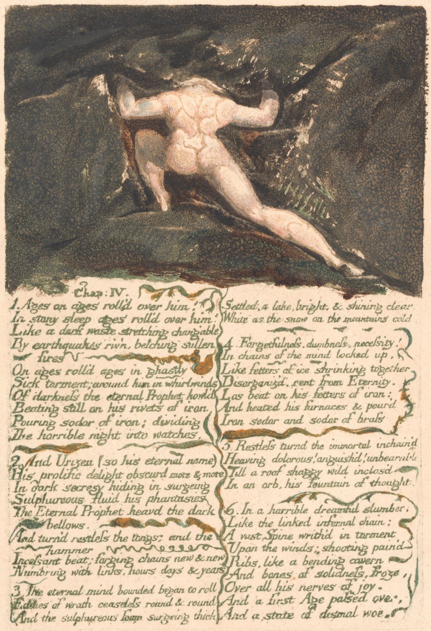 Urizen'in Birinci Kitabı, Levha 9, "Bölüm: IV | 1 Çağlar çağlar üzerine yuvarlandı... " (Bentley 10) by William Blake