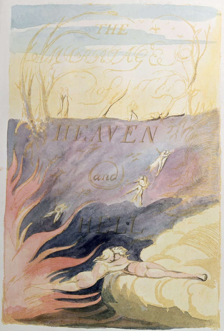 Cennet ve Cehennemin Evliliği; başlık sayfası, 1790-93 (wc ile renklendirilmiş kabartma gravür) by William Blake