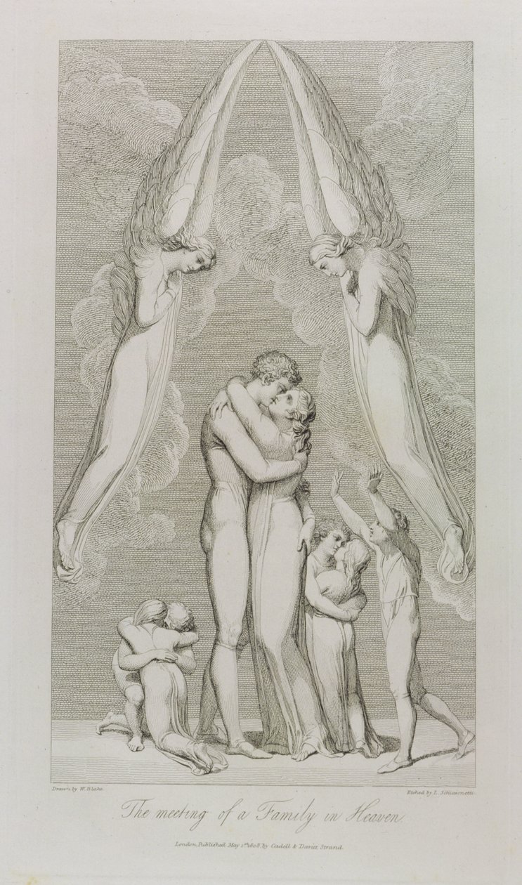 Cennette Bir Ailenin Buluşması, pl.4, Luigi Schiavonetti (1765-1810), 1808 tarafından oyulmuş William Blake