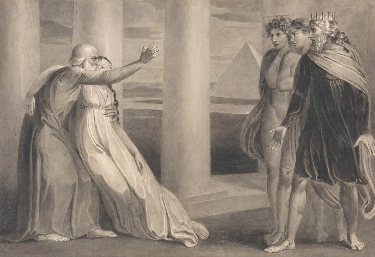 Tiriel Ölmekte Olan Myratana'yı Destekliyor ve Oğullarını Lanetliyor by William Blake