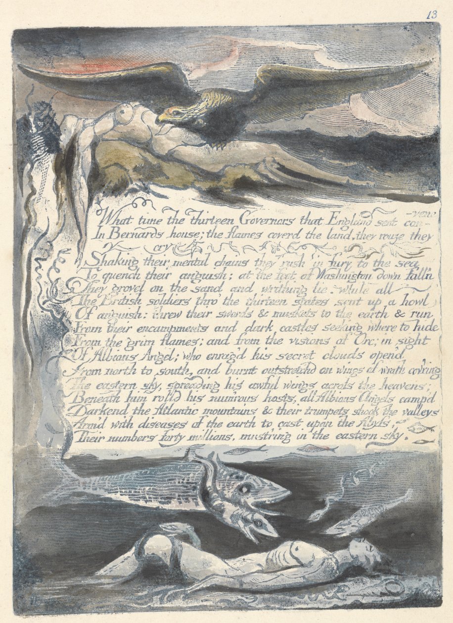 'On üç Vali saat kaçta...', 'Amerika: Bir Kehanet'ten 15 numaralı levha by William Blake