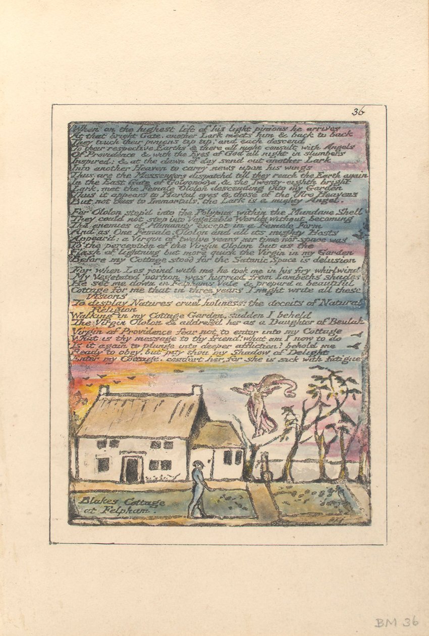 "En yüksek asansördeyken...", plaka 36, "Milton, a Poem in Two Books", c.1804-08 by William Blake