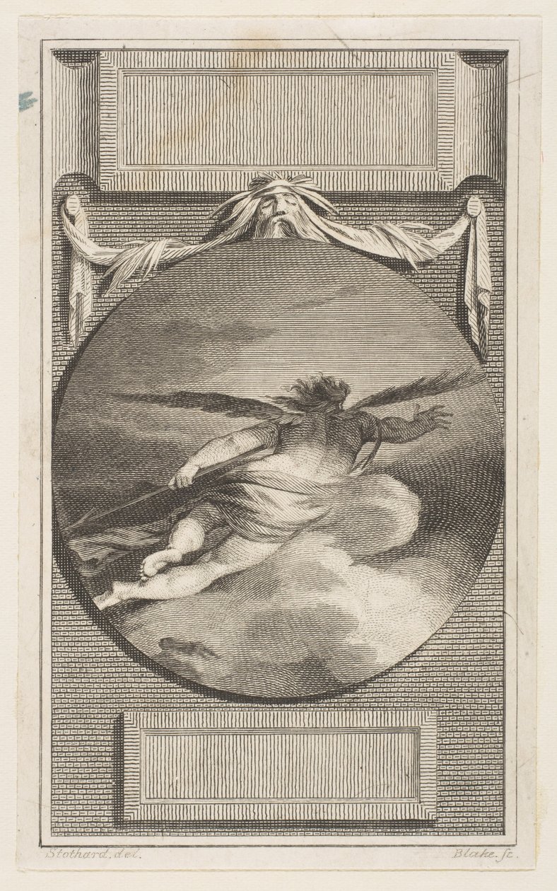 Bulutların İçinden Uçan Kanatlı Figür, yak. 1780-87. by William Blake