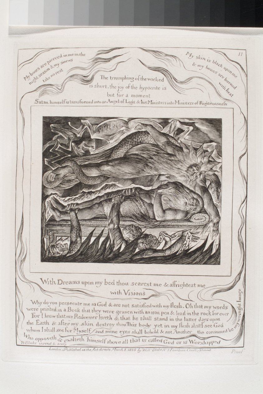 With Dreams Upon My Bed, Thou Scarest Me (Hindistan kağıt chine collé üzerine gravür) by William Blake