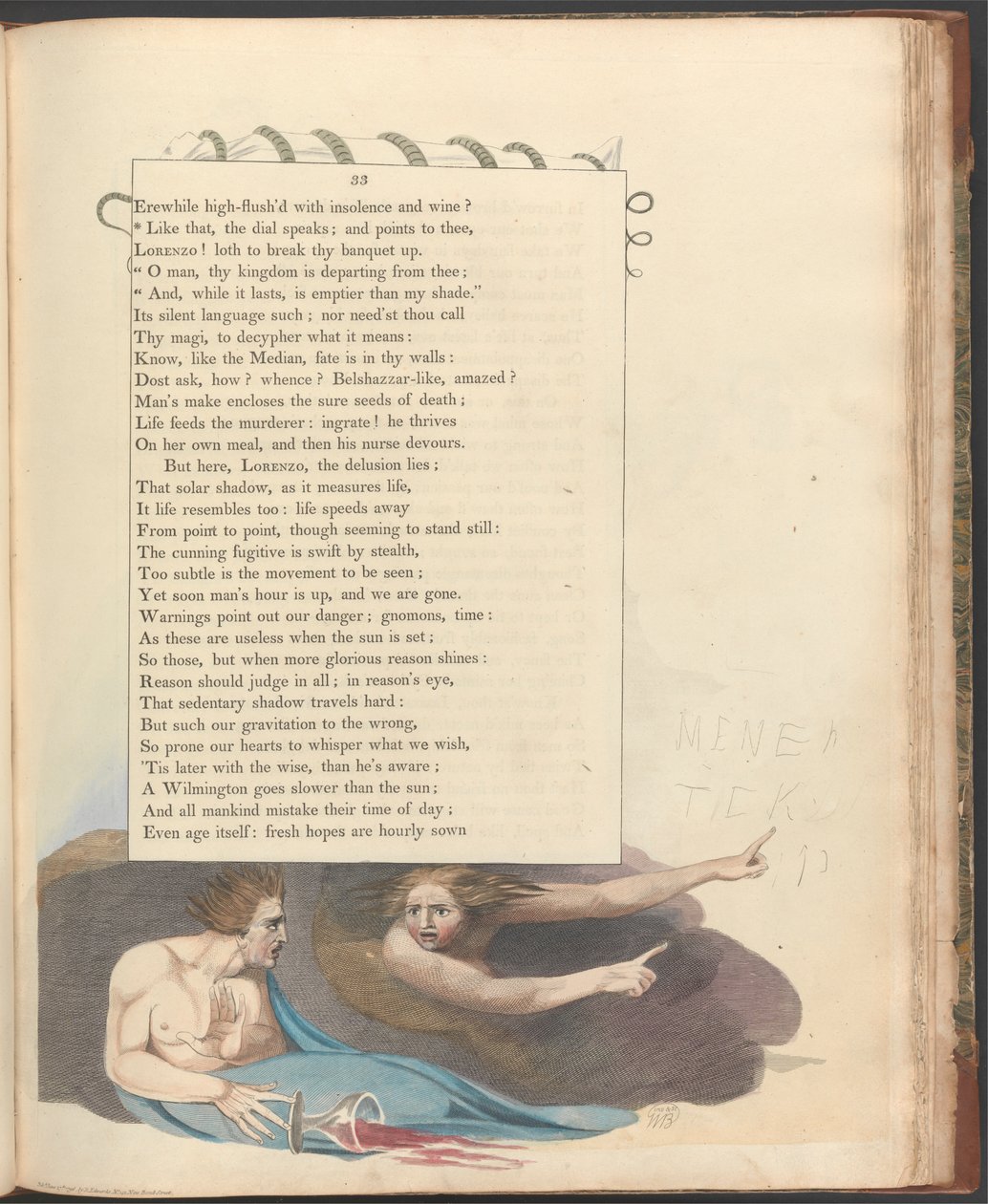 Young'ın Gece Düşünceleri, Sayfa 33, "Böylece kadran konuşur ve seni işaret eder" by William Blake