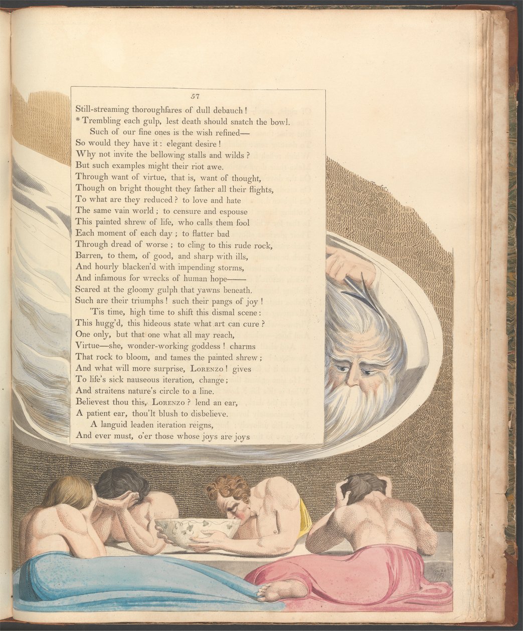 Young'ın Gece Düşünceleri, Sayfa 57, "Ölüm kâseyi kapmasın diye her yudumda titriyorum" by William Blake