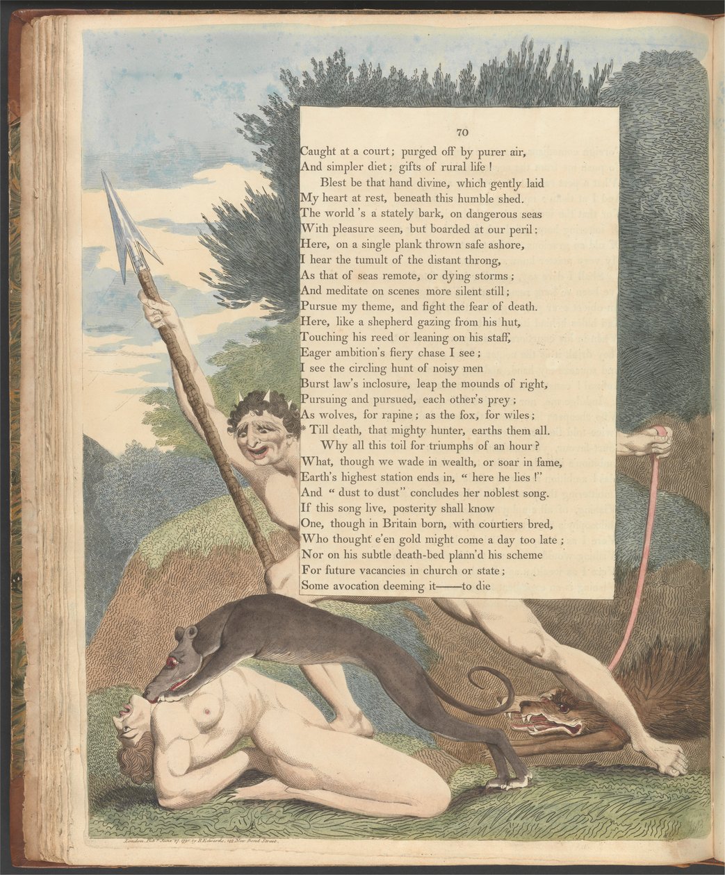Young'ın Gece Düşünceleri, Sayfa 70, "'Ölene kadar, o kudretli avcı, hepsini topraklar" by William Blake