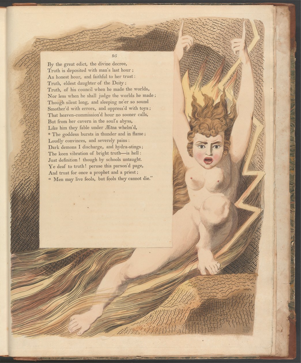 Young'ın Gece Düşünceleri, Sayfa 95, "Tanrıça gök gürültüsü ve alevler içinde patlıyor" by William Blake