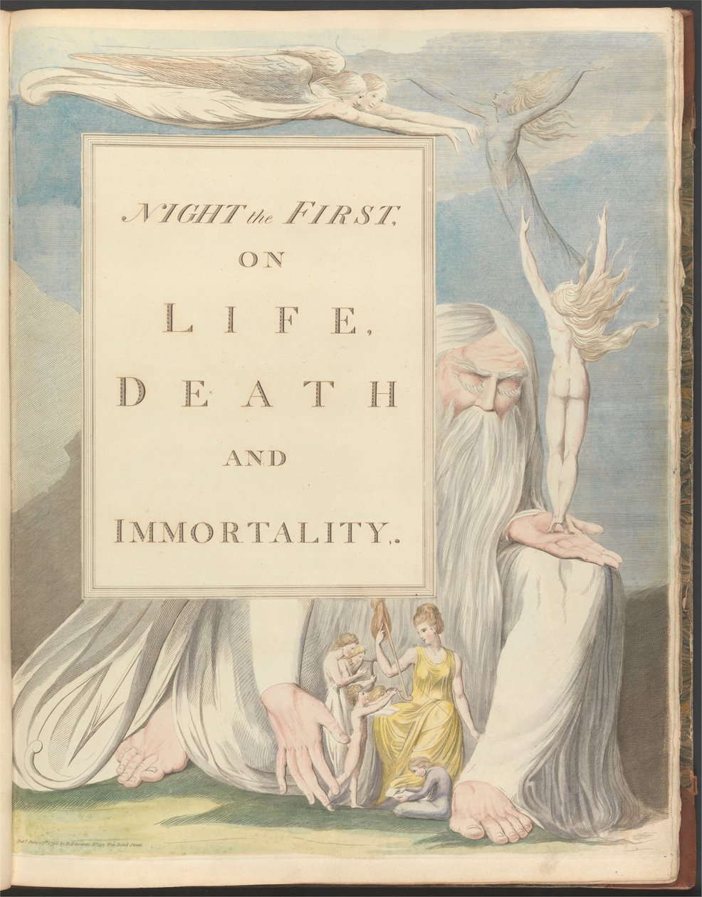 Young'ın Gece Düşünceleri, Başlık Sayfası, "İlk Gece, Yaşam, Ölüm ve Ölümsüzlük Üzerine." by William Blake